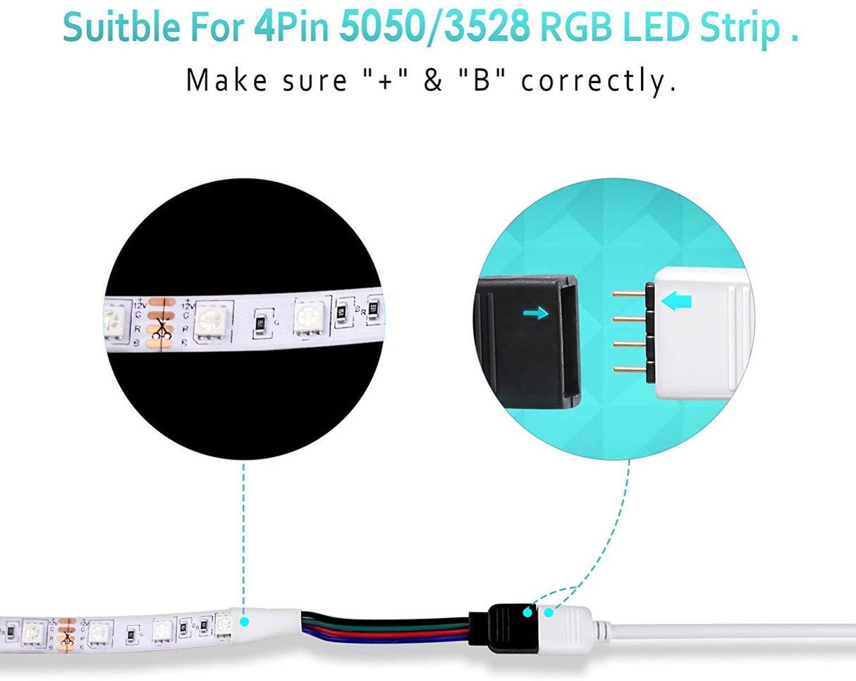 2 Metre DC 12V/24V RGB LED Strip 4 Pin Soldless Connector Cables 5050 3528 - UK LED Lights