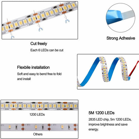 Blue LED Strip Light 12V 240 LEDs/m 1200 LEDs IP20 Non Waterproof 5 Metre Strip - UK LED Lights