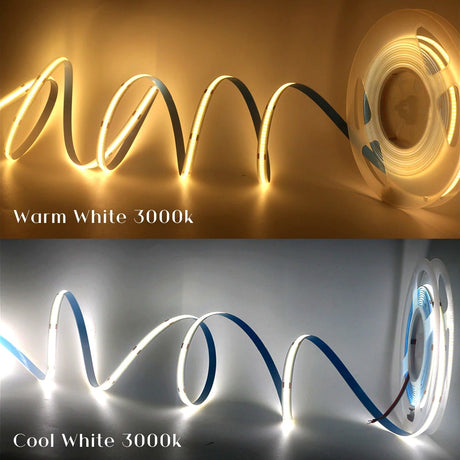 CCT COB LED Strip 2700K to 6500K 24V 480 LEDs/m IP20 10mm Wide - UK LED Lights