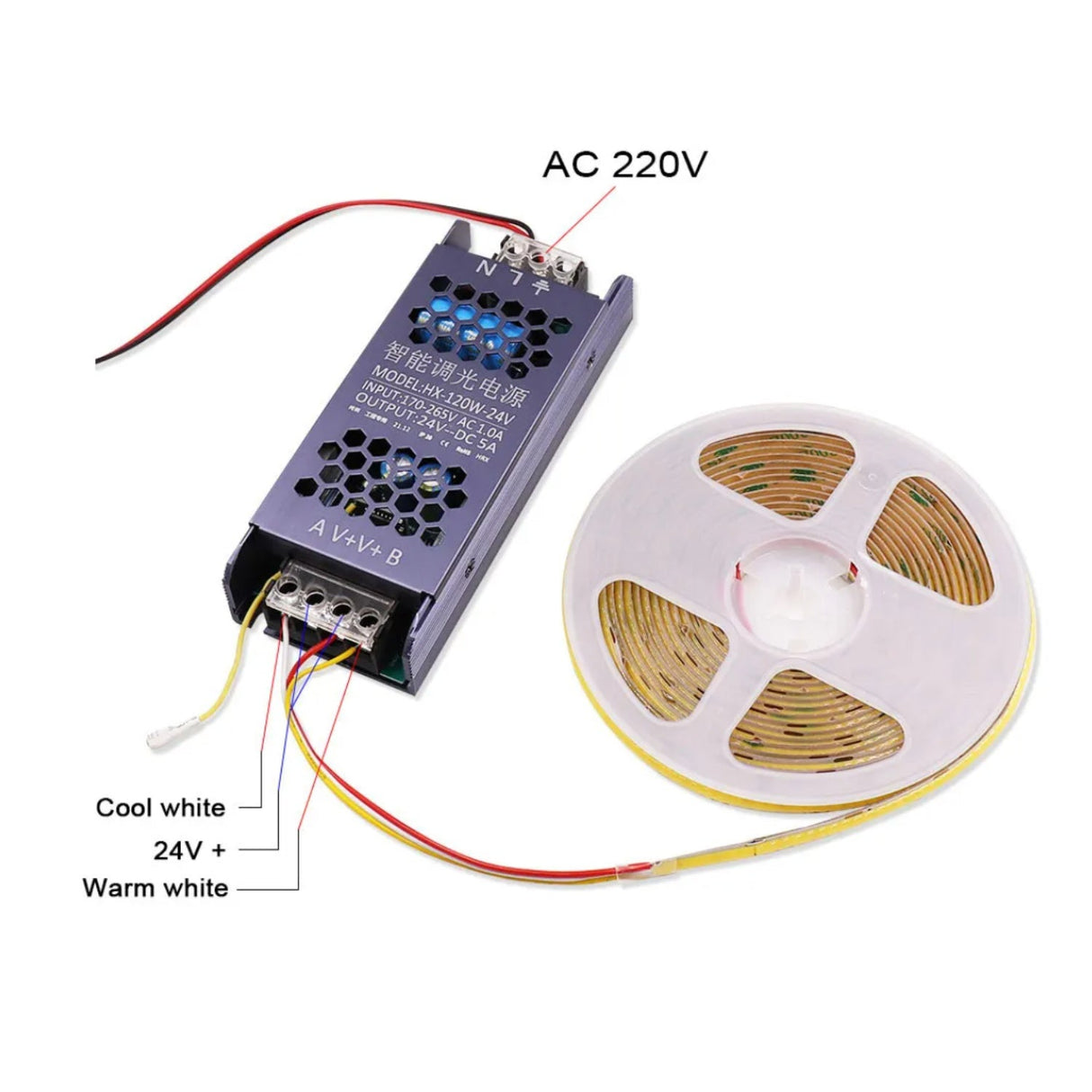 CCT LED Strip Dimmable Power Supply 24V Transformer with Dimmer 120W 450W LED Driver Bluetooth APP Control WW+CW - UK LED Lights