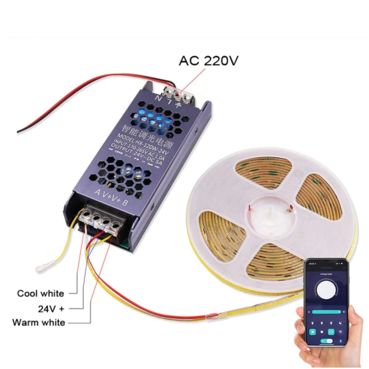 CCT LED Strip Dimmable Power Supply 24V Transformer with Dimmer 120W 450W LED Driver Bluetooth APP Control WW+CW - UK LED Lights