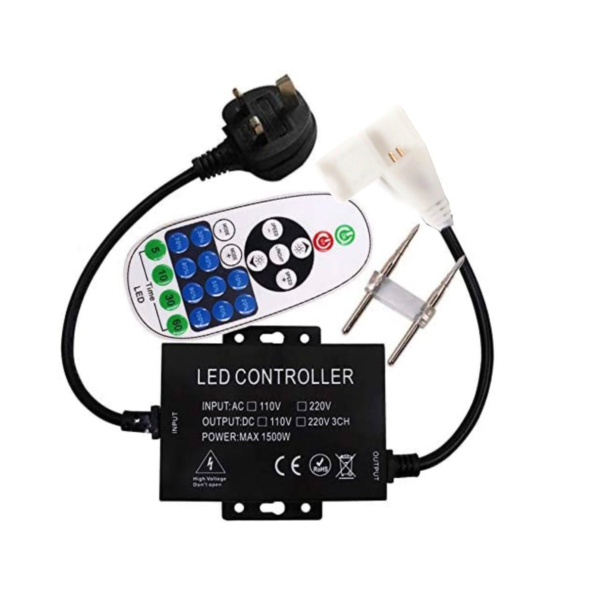 COB LED Strip AC 220 240V 23 - Key RF Remote Control 1500W Dimmer Transformer for Brightness Adjustment - UK LED Lights