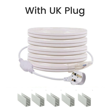 Cool White Neon Flex 14x25mm 220V 240V 120LEDs/m IP65 Waterproof with UK Plug - UK LED Lights