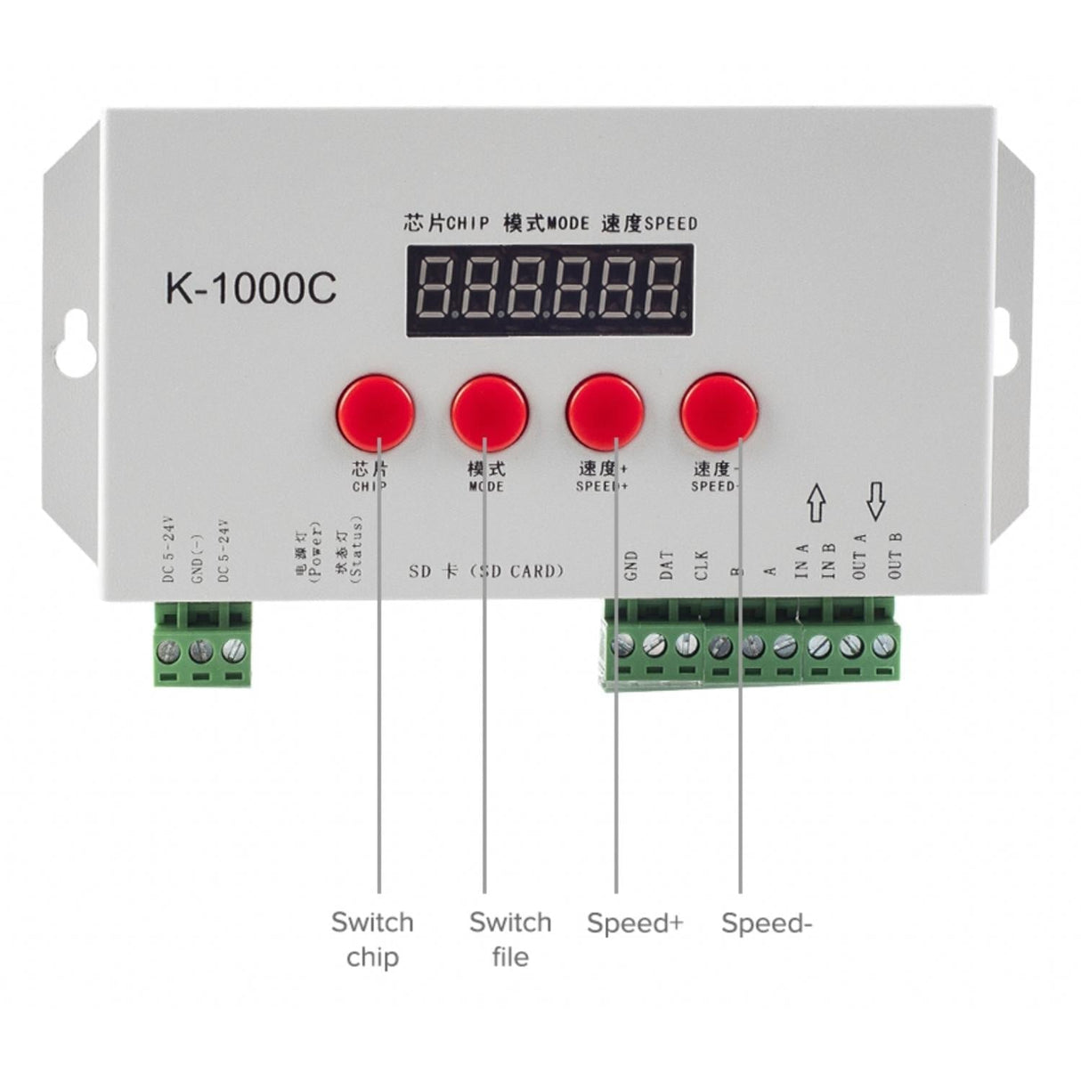 Digital RGB Pixel Controller K - 1000C (T - 1000S Updated) WS2812B WS2815 SK6812 WS2811 WS2801 LED Strip LED Matrix LED String 1536 Pixels Controller DC5 - 24V Addressable Programmable Controller with SD Card - UK LED Lights