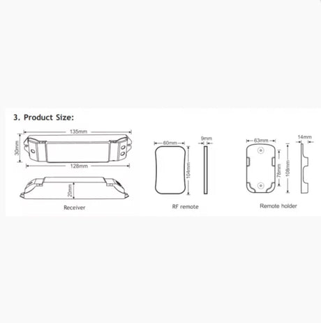 L Tech LED Mini RF DIM - M1/M3 - 3A Touch Remote Controller Dimmer Receiver for Single Colour LED Lighting Strip 12V 24V - UK LED Lights