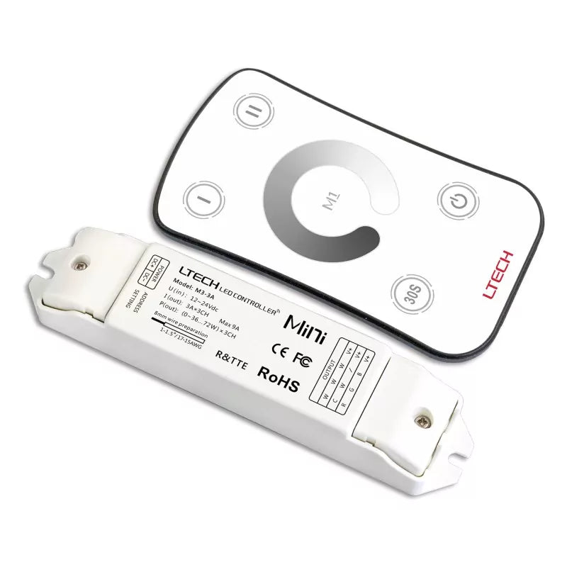 L Tech LED Mini RF DIM - M1/M3 - 3A Touch Remote Controller Dimmer Receiver for Single Colour LED Lighting Strip 12V 24V - UK LED Lights