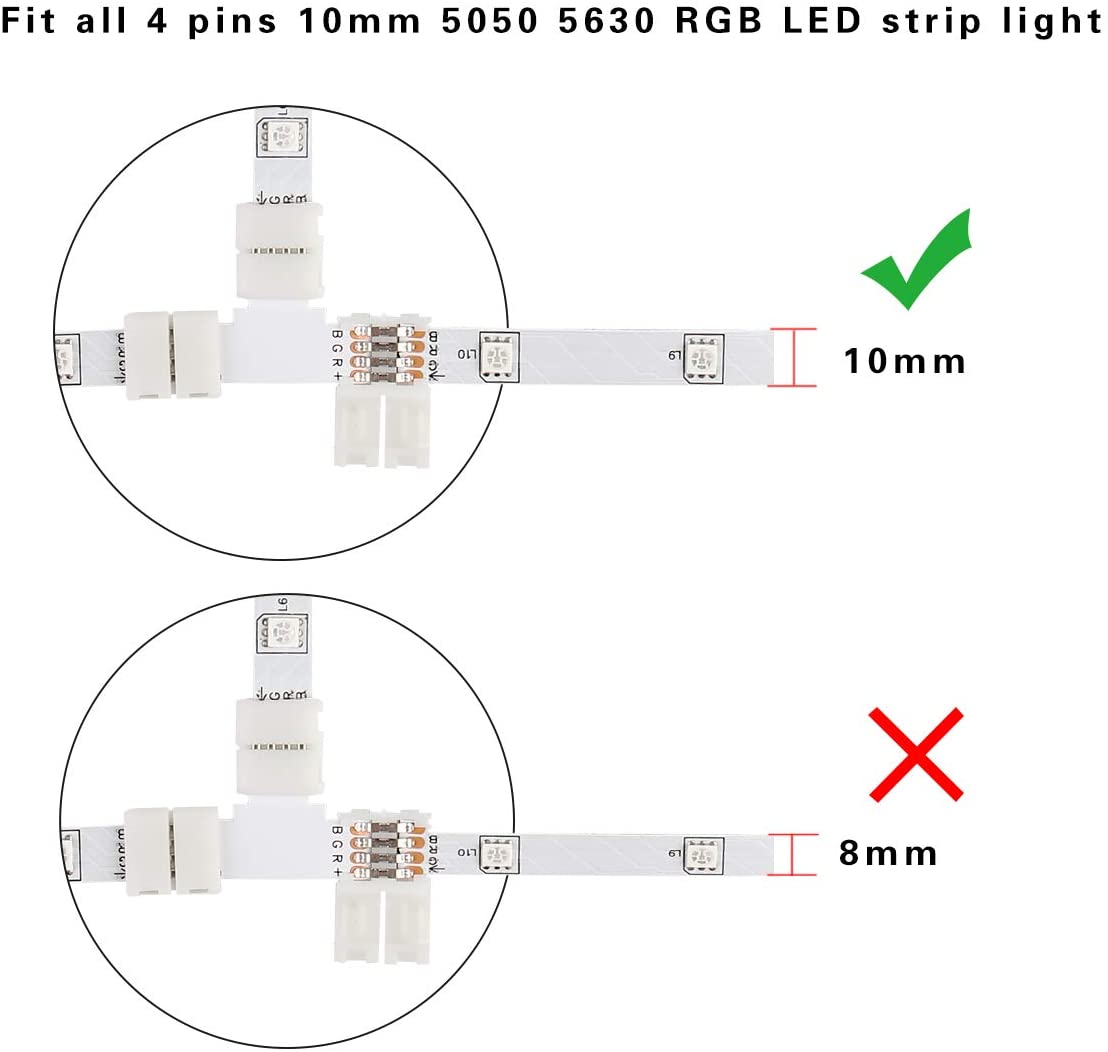 LED Strip Accessories 5pcs L Shape PCB RGB Connectors 4 pin 10mm - UK LED Lights