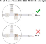 LED Strip Accessories 5pcs L Shape PCB RGB Connectors 4 pin 10mm - UK LED Lights