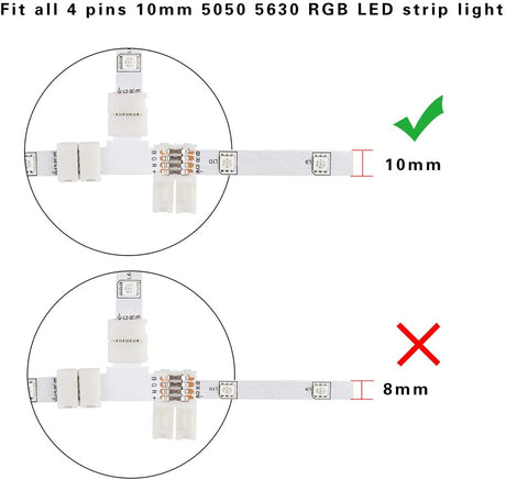 LED Strip Accessories 5pcs L Shape PCB RGB Connectors 4 pin 10mm - UK LED Lights