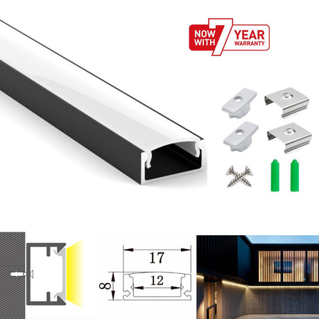 LED Strip Aluminium Profile Channel Milky Cover Cabinet Aluminium Black - UK LED Lights