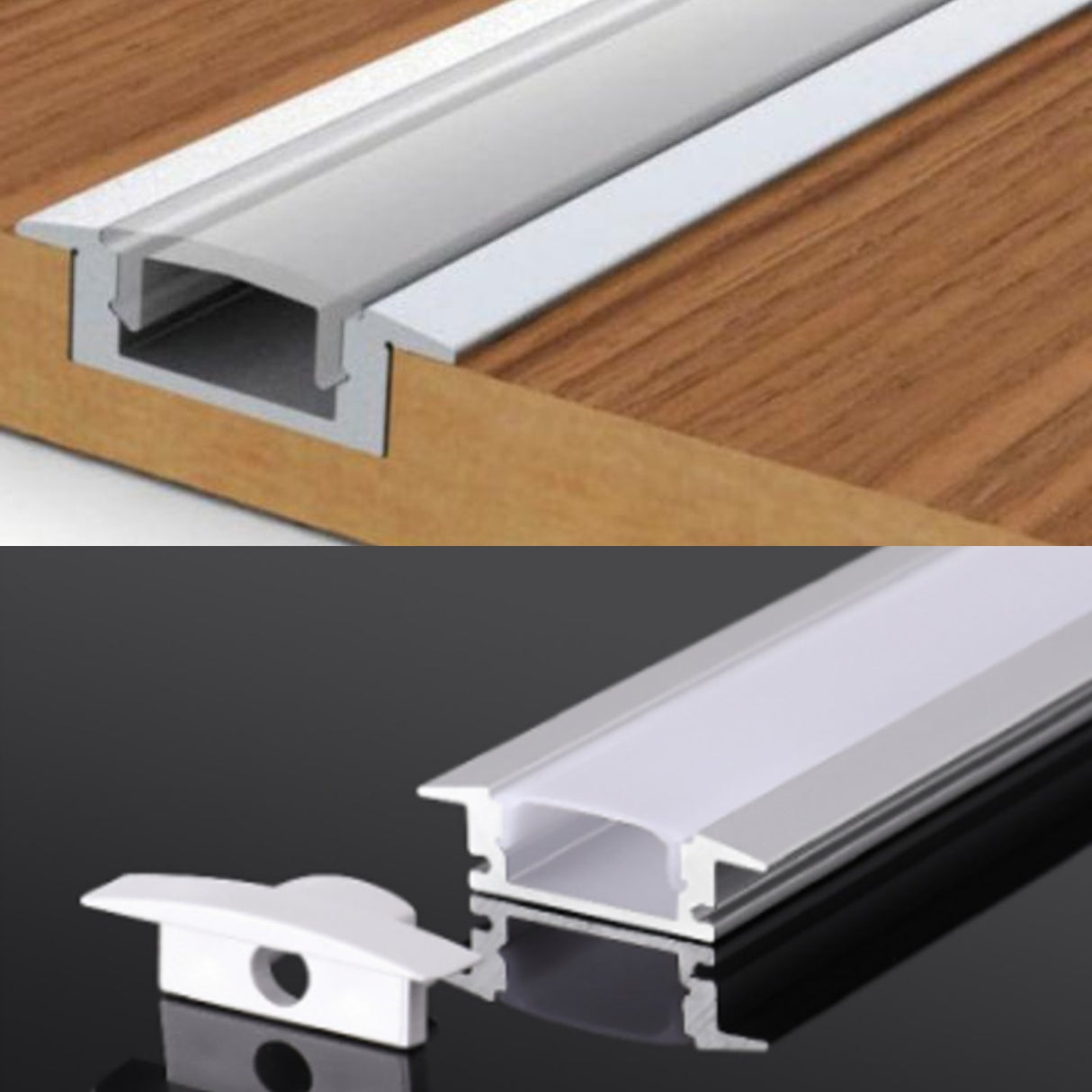 LED Strip Light Aluminium Recessed Profile Milky Cover Cabinet LED Channel - UK LED Lights