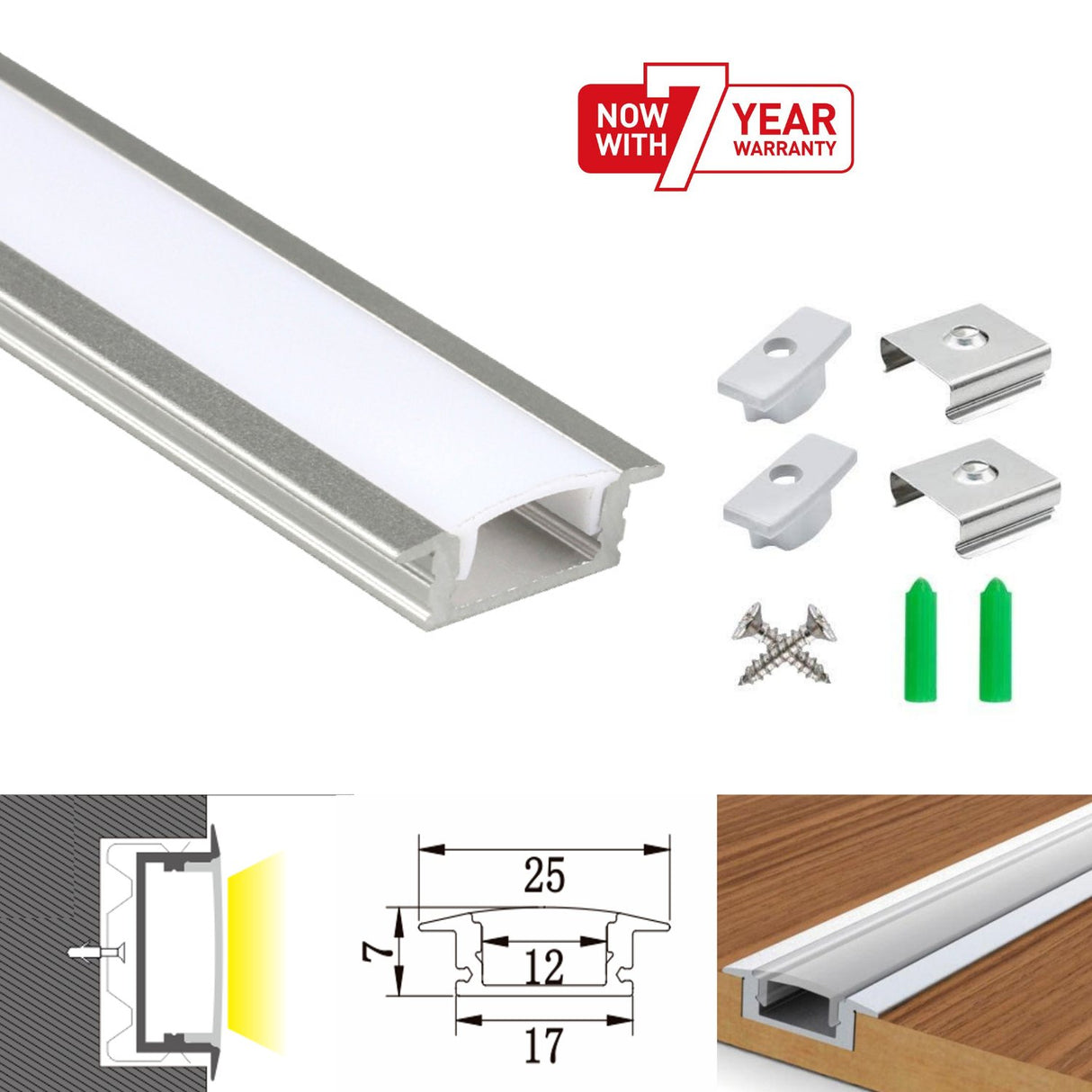 LED Strip Light Aluminium Recessed Profile Milky Cover Cabinet LED Channel - UK LED Lights