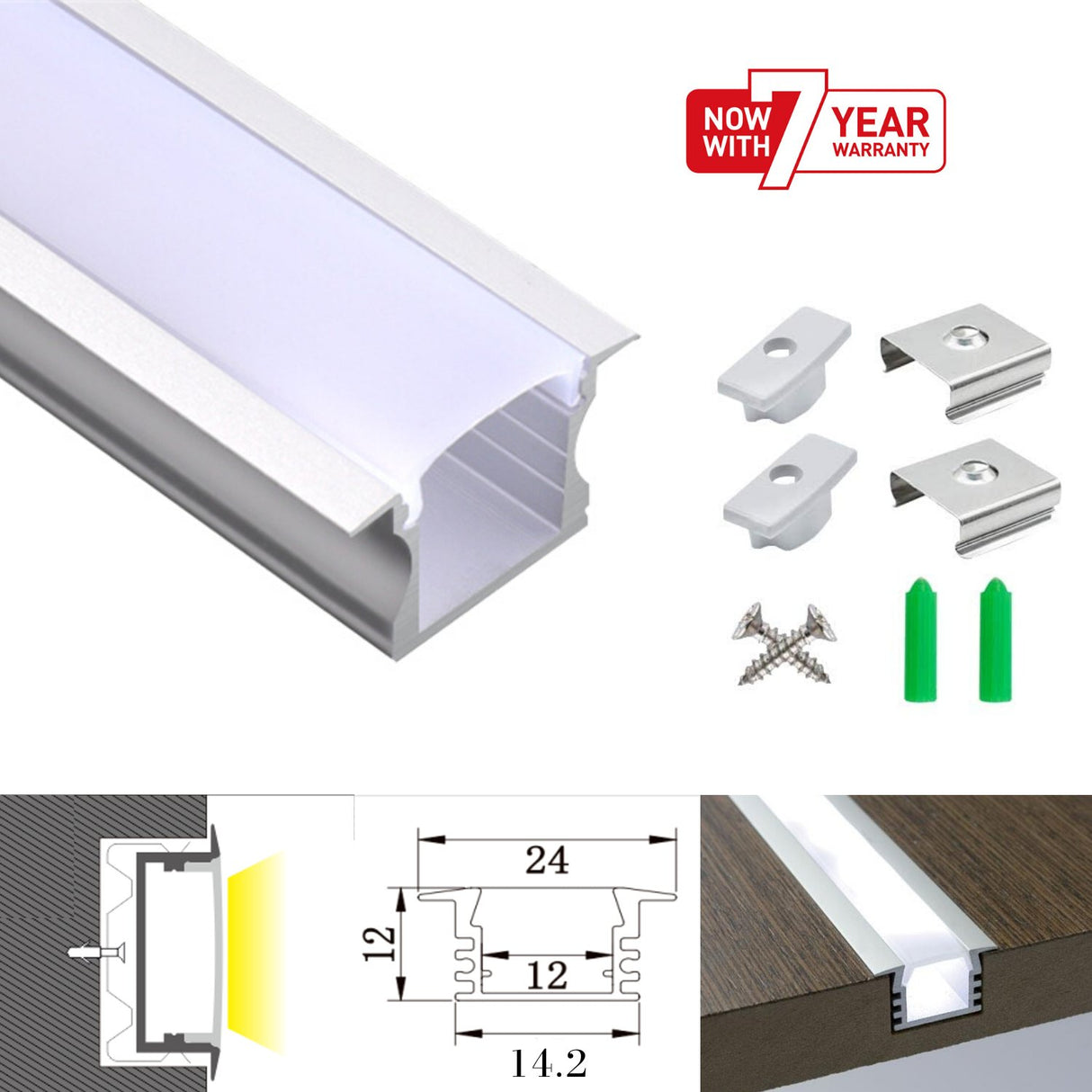 LED Strip Light Aluminium Recessed Profile Milky Cover Cabinet LED Channel - UK LED Lights