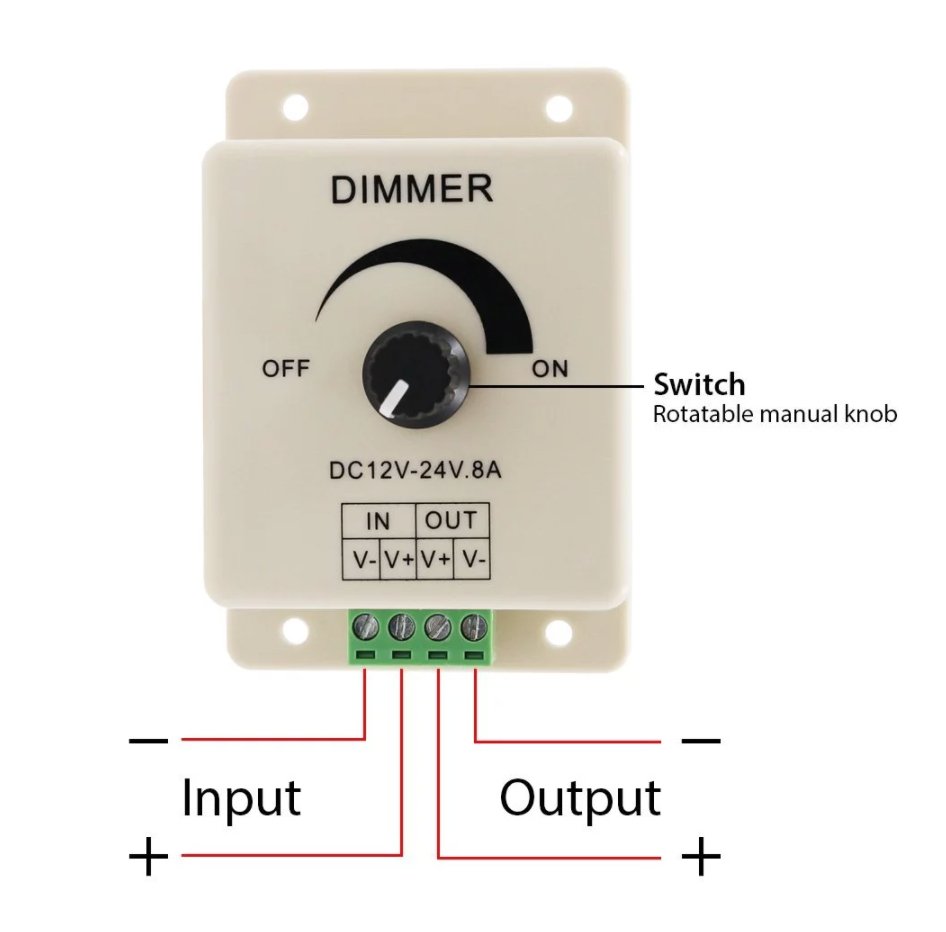 LED Strip & Neon Flex Dimmer Switch DC 12V 24V 8A Adjustable Brightness Single Colour - UK LED Lights