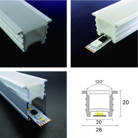 LED Strip Silicone Neon Flex Profile Cover Body Flexible Bendable 20x20mm - UK LED Lights