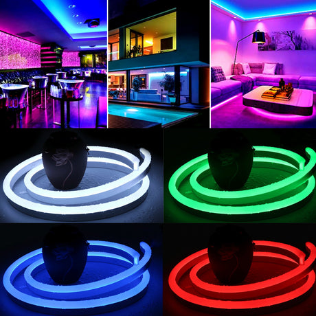 Mini RGB Neon Flex 6x12mm 24V IP65 Waterproof 5cm cut 10 Metre Kit - UK LED Lights