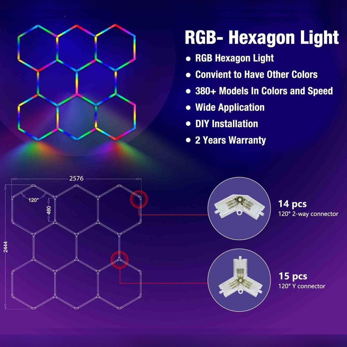 RGB Hexagrid LED Hexagon Ultrabright LED Multicolour Hex Lights - Eight Hex Grid - UK LED Lights