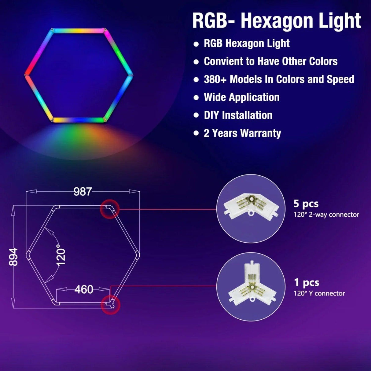 RGB Hexagrid LED Hexagon Ultrabright LED Multicolour Hex Lights - Three Hex Grid - UK LED Lights