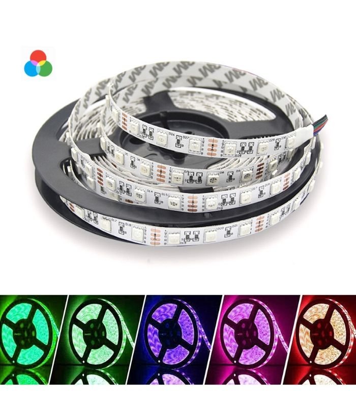 RGB LED Strip 12V 5050 IP20 Non - Waterproof 60LED/m 5 metre Kit - UK LED Lights