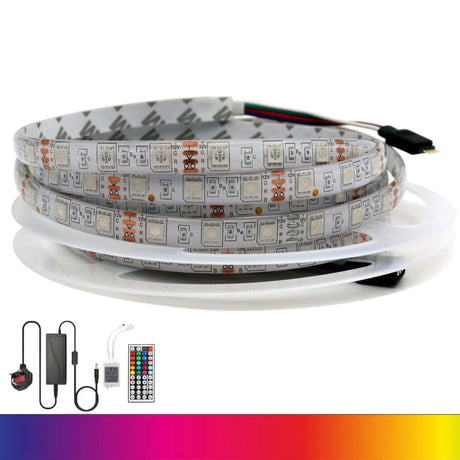 RGB LED Strip 12V 5050 IP20 Non - Waterproof 60LED/m 5 metre Kit - UK LED Lights