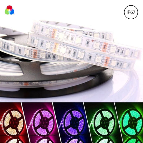 RGB LED Strip 12V 5050 IP67 Waterproof 60LED/m For Outdoor Use 5 Metre Kit - UK LED Lights