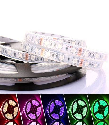 RGB LED Strip 12V 60LEDs/m IP68 Fully Waterproof Dimmable 5 Metre Kit - UK LED Lights