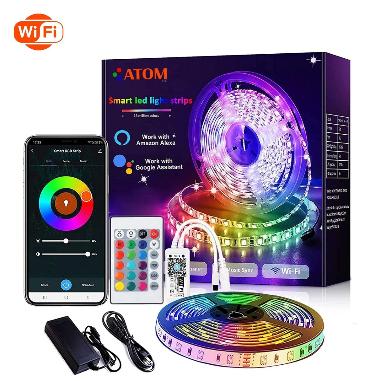 RGB LED Strip 12V IP20 Non - Waterproof 300LEDs 10 Metre WiFi Wireless Control Kit - UK LED Lights