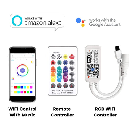 RGB LED Strip 12V WiFi Wireless Control IP65 Waterproof 300LEDs 5m Full Kit Work with Alexa and Google Home - UK LED Lights