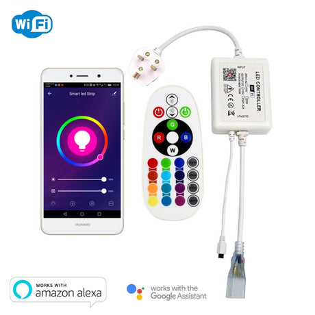 RGB LED Strip 220V 240V 120 LEDs/m IP65 Waterproof WIFI App Control Work With Google & Alexa - UK LED Lights