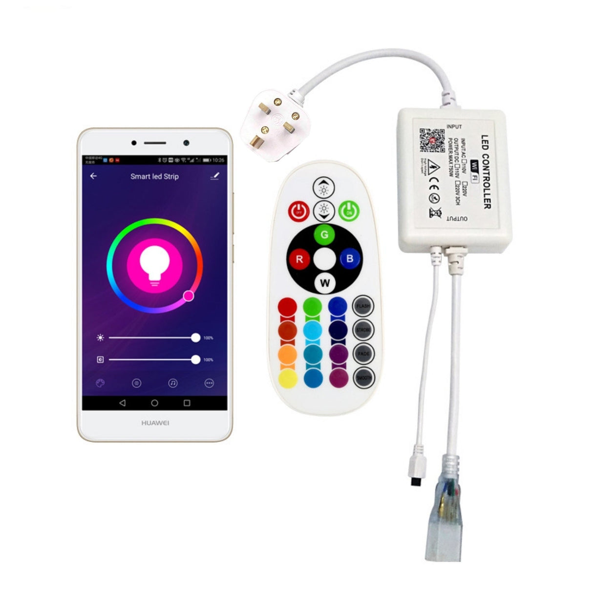 RGB LED Strip 220V 240V 120LEDs/m WiFi Tuya APP LED controller with 24key Remote - UK LED Lights