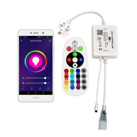 RGB LED Strip 220V 240V 120LEDs/m WiFi Tuya APP LED controller with 24key Remote - UK LED Lights