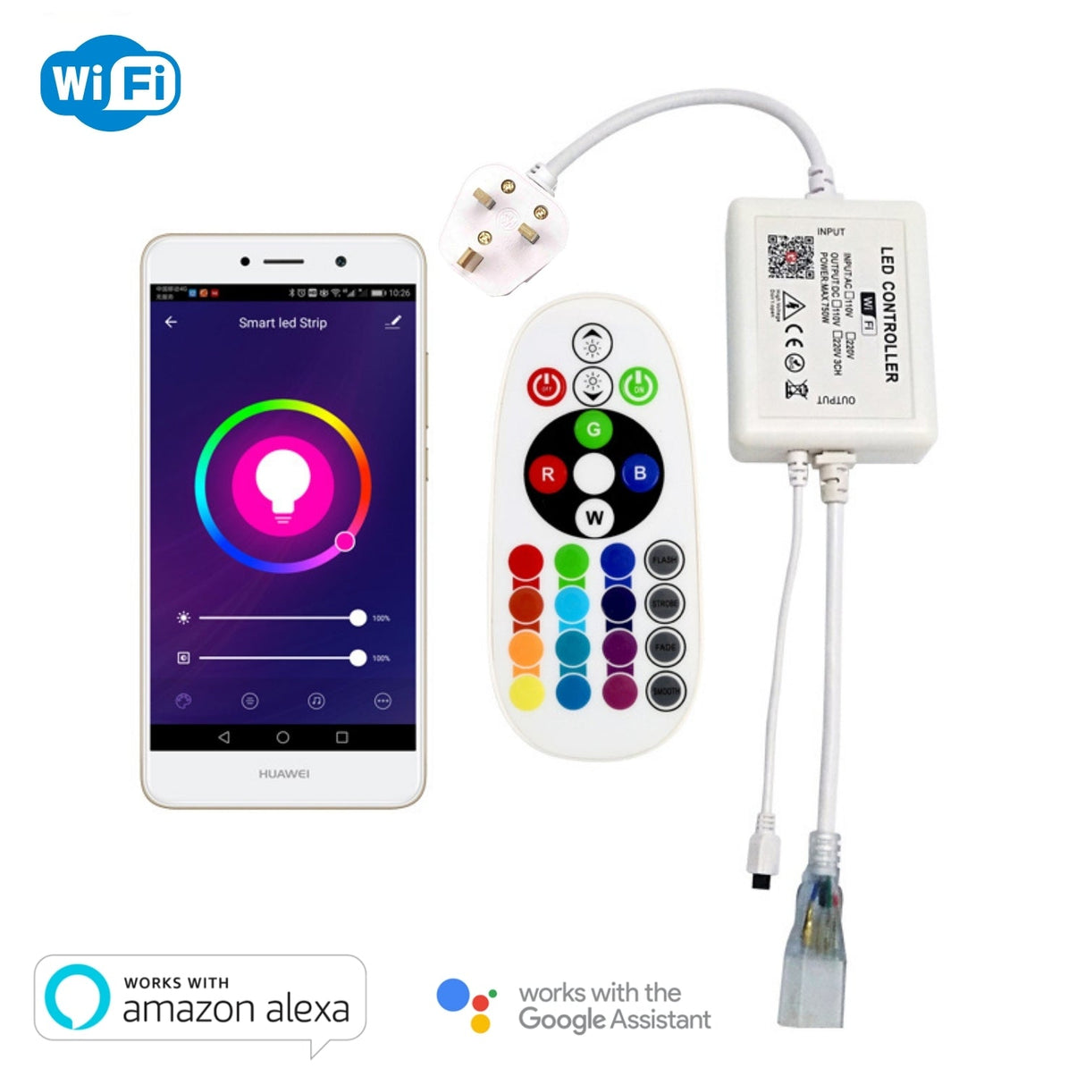 RGB LED Strip 220V 240V 120LEDs/m WiFi Tuya APP LED controller with 24key Remote - UK LED Lights