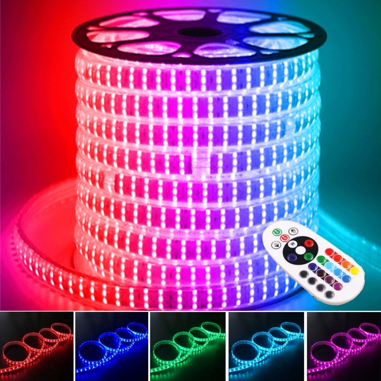 RGB LED Strip 220V 240V 144 LEDs/m IP65 Wireless Bluetooth App Control with Remote - UK LED Lights