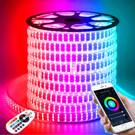 RGB LED Strip 220V 240V 144 LEDs/m IP65 Wireless Bluetooth App Control with Remote - UK LED Lights