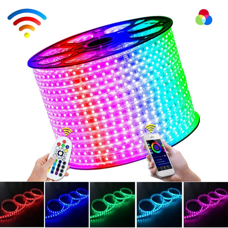 RGB LED Strip 220V 240V 60LEDs/m IP65 Wireless Bluetooth App Control with Remote - UK LED Lights