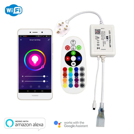 RGB LED Strip 220V 240V 60LEDs/m WiFi Tuya APP LED controller with 24key Remote - UK LED Lights