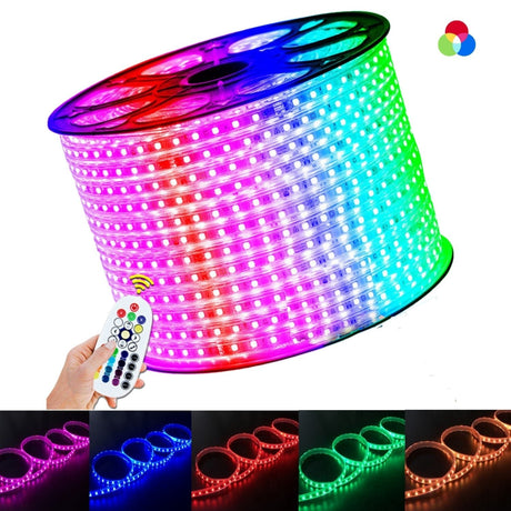 RGB LED Strip 220V 240V IP65 60LED/m Dimmable with Remote Kit - UK LED Lights