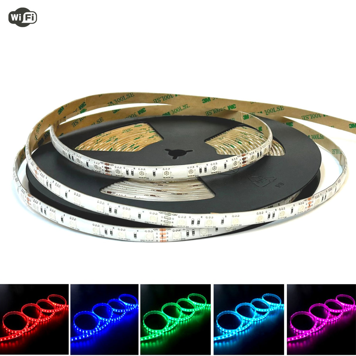 RGB LED Strip 24V 10 Metre One Length IP65 Waterproof 60LED/m with WIFI App Control to work with Google & Alexa Kit - UK LED Lights