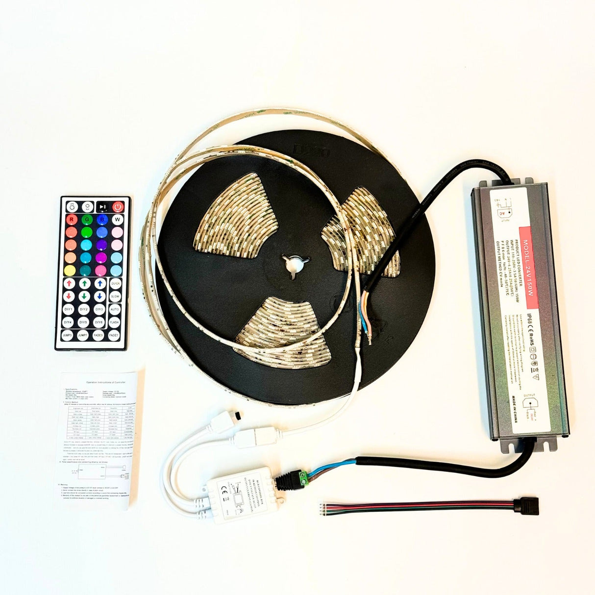 RGB LED Strip with Remote 24V 10 Metre One Length 5050 IP65 60LED/m Full Kit - UK LED Lights