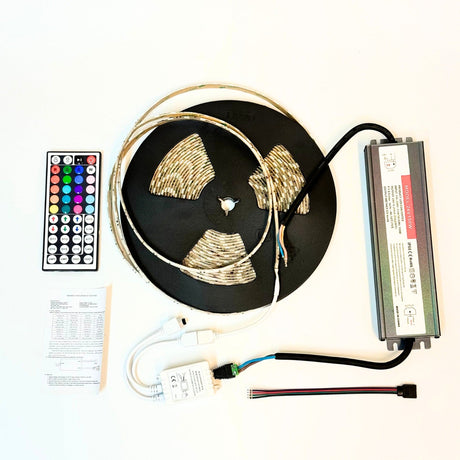 RGB LED Strip with Remote 24V 10 Metre One Length 5050 IP65 60LED/m Full Kit - UK LED Lights