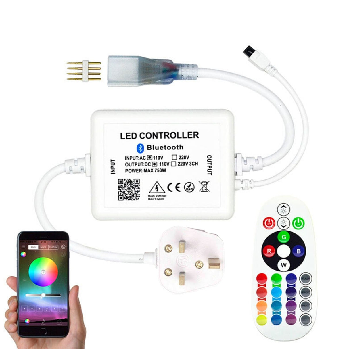 RGB Neon Flex 220V 240V 14x25mm IP65 Bluetooth Controller & Remote - UK LED Lights