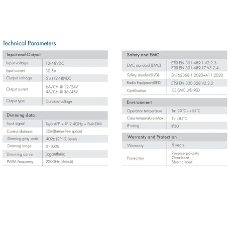 Skydance 12 - 48VDC 5CH*6A WiFi & RF 5 in 1 LED Controller V5 - L(WT) - UK LED Lights