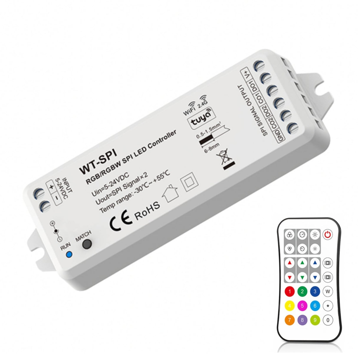 Skydance Digital Pixel RGB Controller 5 - 24VDC WiFi & RF RGB/RGBW SPI LED Controller WT - SPI (Tuya App) WS2811 with Remote - UK LED Lights