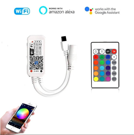 Smart WiFi IR Controller for RGB Led Strip Light with 21 Keys Remote, Compatible with Alexa & Google - UK LED Lights