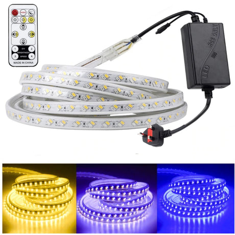 Tricolour LED Strip Light 220V 240V 5730 Warm White, Blue, Purple IP65 120LED/m Kit - UK LED Lights