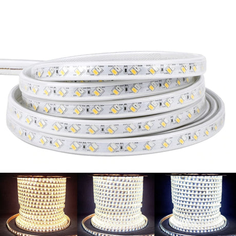 Tricolour LED Strip Light 220V 240V 5730 Warm White, Natural White, Cool White IP65 120LED/m Kit - UK LED Lights