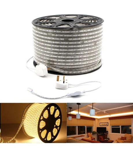 Warm White LED Strip Light 220V 240V 2835 IP65 Waterproof 120LED/m Full Kit - UK LED Lights